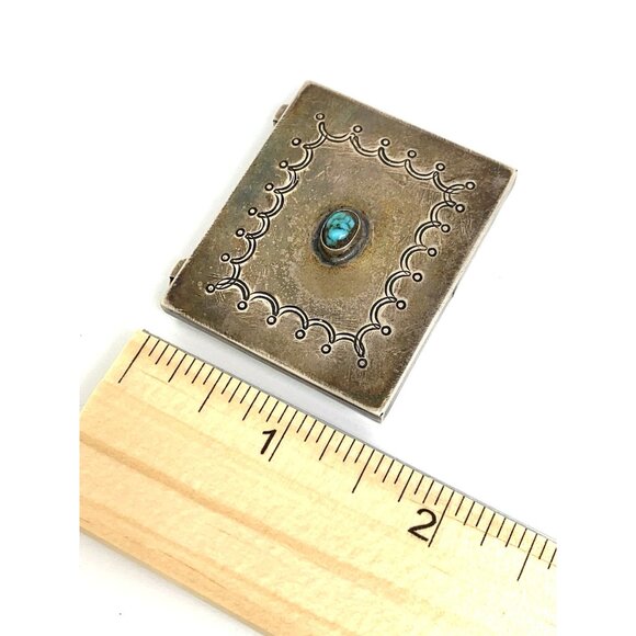 Dutch Box Antique Silver Trinket Pillbox Snuff Turquoise Engraved 1.8x1.5'' - Picture 8 of 12